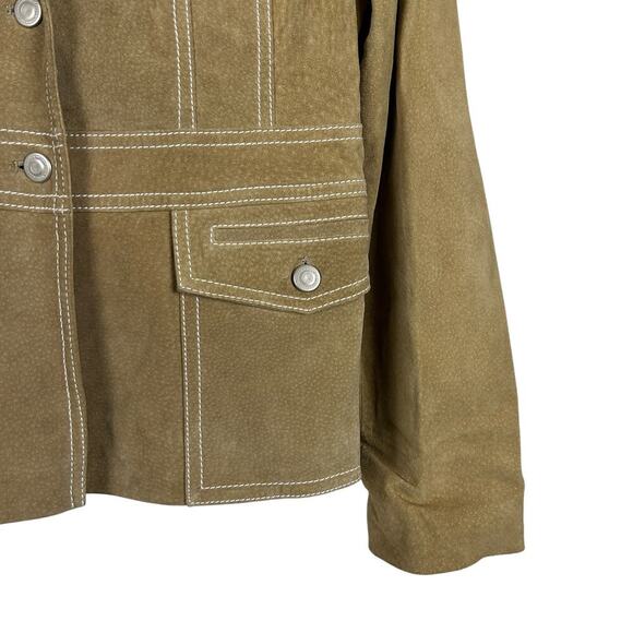 Y2K Cream Suede Loft Button Front Long Sleeve Jacket 8 M - Picture 4 of 6
